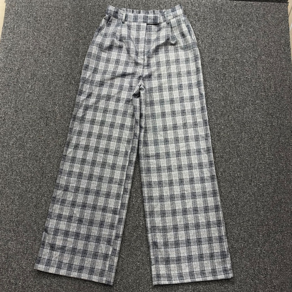 12th Tribe Plaid Wide Leg Trousers Women sz Small Grey NEW dark academia preppy